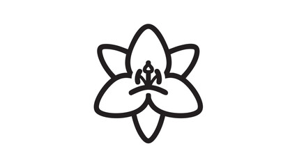 Simple black and white illustration of a stylized flower with bold lines on a white background