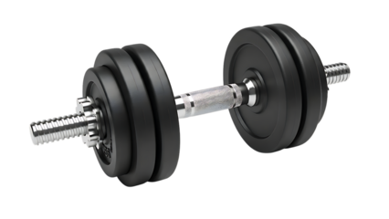Adjustable dumbbell with black weight plates and a chrome handle for effective home workouts
