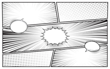 Black and white comic scene set background design.