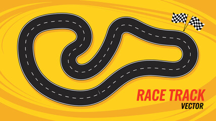 Illustrated Race Track Vector with Checkered Flags Design