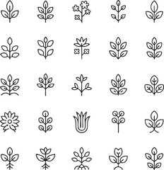 Collection of black and white line of plants and flowers 1
