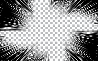 Comic action lines. Speed line manga frame. Cartoon background. Black and white vector illustration.