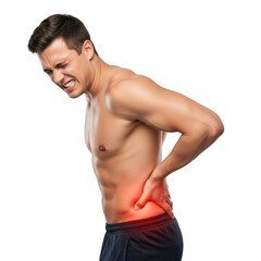 Fototapeta premium Man suffering from back pain isolated on transparent background