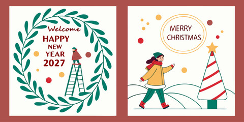 Merry Christmas & Happy New Year 2027 &ndash; Tree Decorating & Cardinal Bird Holiday Greeting