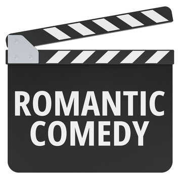 Romantic Comedy concept with clapperboard. 3D rendering