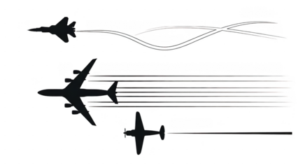 Silhouetted airplanes in flight paths