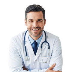 Fototapeta premium Smiling doctor portrait isolated on transparent background