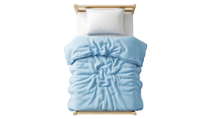 Cozy blue duvet cover on small bed with single pillow