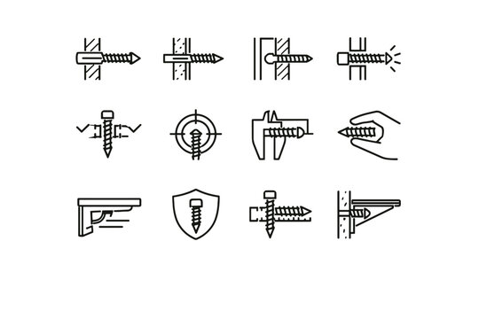 Clean strength screw thickness icon secure length precision depth vector penetration selection