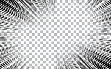Comic style black and white radial lines background. Manga speed frame. Superhero action. Vector illustration.