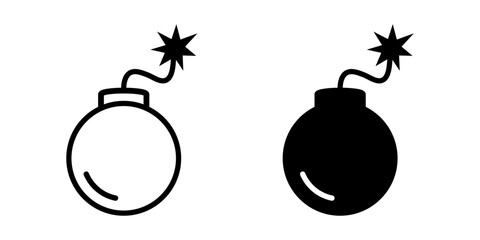 Bomb with Burning Fuse Icons Set, Danger, Warning and Alert Symbols © Maksim