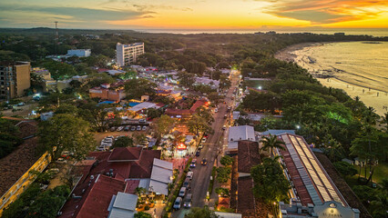 aerial view of Tamarindo Costa Rica coastline at sunset