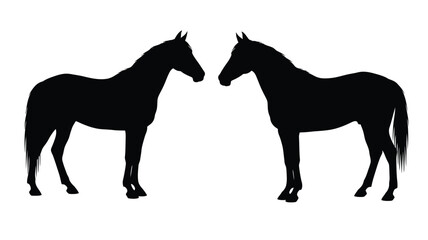 Obraz premium Two horses facing each other a striking black form silhouette