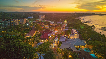 aerial view of downtown Tamarindo Costa Rica at sunset
