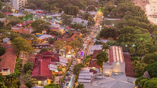 aerial view of main street Tamarindo Costa Rica at sunset