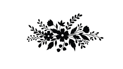 Floral arrangement featuring dark blossoms and leaves in a striking silhouette