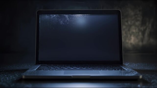 The laptop screen, covered in a dense layer of frost, quickly thaws, and the ice patterns completely disappear, leaving the display black and clean