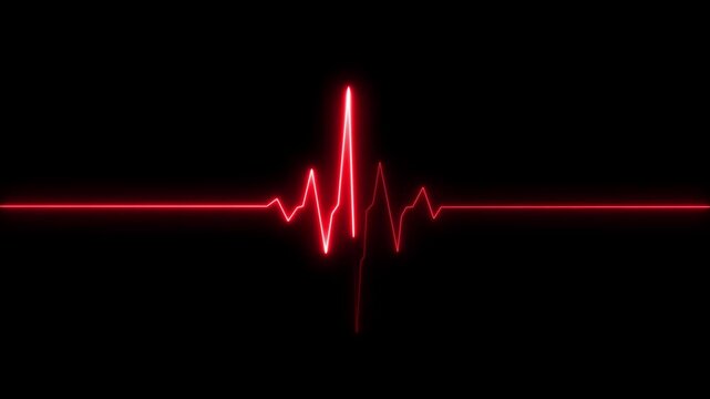 Red E C G heartbeat line on black background, electrocardiogram pulse rhythm animation, medical technology concept