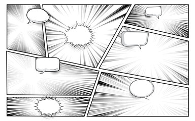 Black and white comic scene set background design.