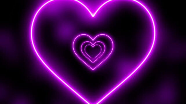 Glowing Neon Hearts Purple Neon Heart Shapes on Black Background Love Symbol Valentine's Day Decoration