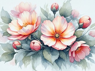 Beautiful bouquet of pink peonies isolated on white background with green leaves