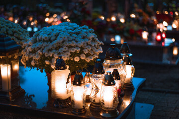 lights on the grave on All Souls' Day