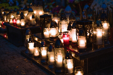 lights on the grave on All Souls' Day