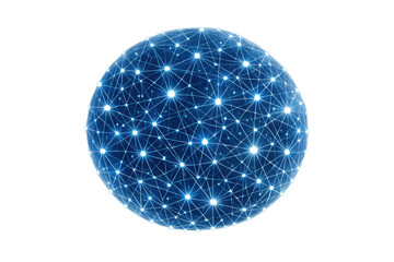 Blue digital sphere representing global network connectivity, data transfer, and communication technology on transparent background