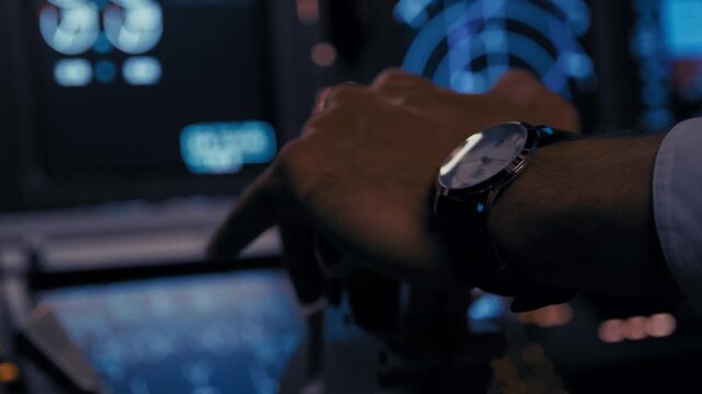 Pilot's Hands on the Thrust Levers for Takeoff