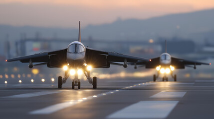 Ground crews inspecting every meter of the runway at sunrise, flashlights sweeping across asphalt as they clear debris and check surface integrity &mdash; aviation safety, pre-flight runway preparation,