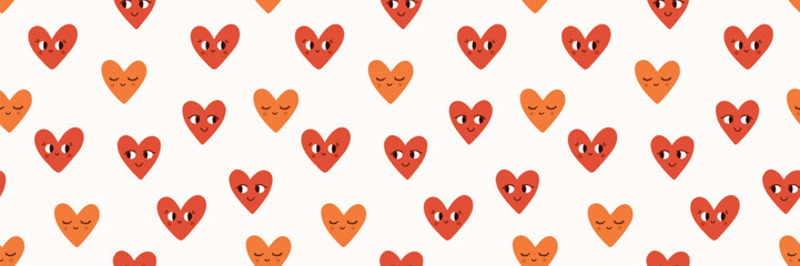 Seamless pattern with cute heart characters