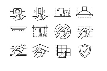 Fototapeta premium Fixtures wipe logic switch icon minimalist calm vector icons silhouettes kitchen safe