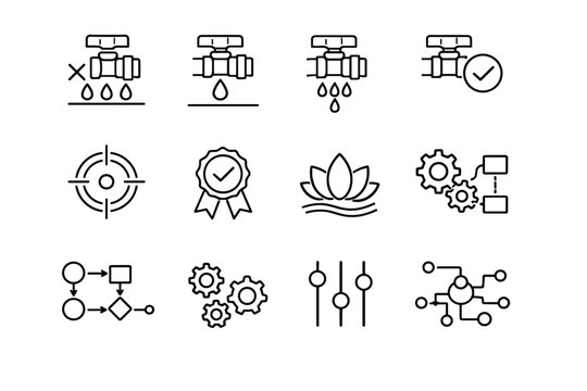 Radiator logic cue vector calm bleed drip water icons icon flow process