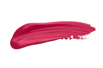abstract stroke of pink acrylic paint on a white isolated background