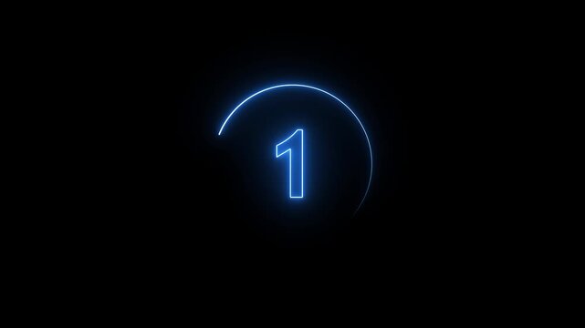 5 second countdown timer animation. Countdown animation 5 seconds intro start sequence. Number counting timer animation opening video. Neon style countdown numbers start intro motion. Countdown
