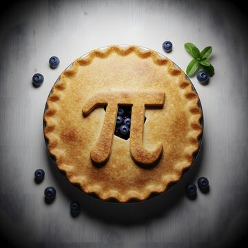 Deliciously baked blueberry pie with a pi symbol cutout revealing fruit inside