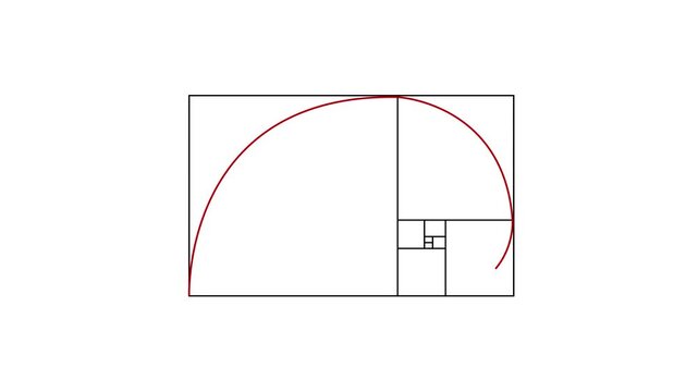Golden ratio spiral animation mathematical proportion design. Fibonacci spiral geometry balance composition visual. Sacred geometry pattern art structure animation. Geometric drawing animation.