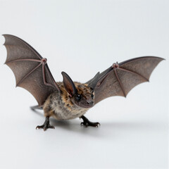 Fototapeta premium Tiny bat model with wings spread wide and head tilted, centered on a white background