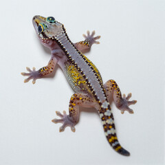 Obraz premium Juvenile gecko with translucent skin and bright eyes, centered on white background