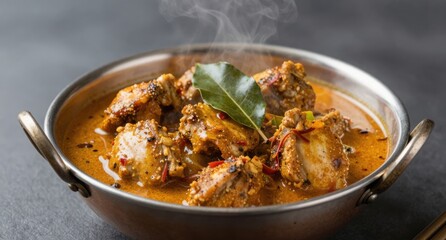 Spicy Chicken Curry in Copper Pan Authentic Indian Cuisine spices