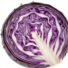 Obraz premium Cross-section of fresh red cabbage revealing intricate purple and white layered spirals