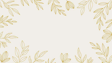 Luxury gold botanical frame background with minimalist floral line art, elegant leaf border for wedding invitation and premium branding.