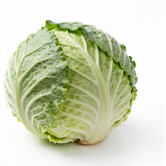 Fototapeta premium Fresh green cabbage head with tightly packed leaves, isolated on white background