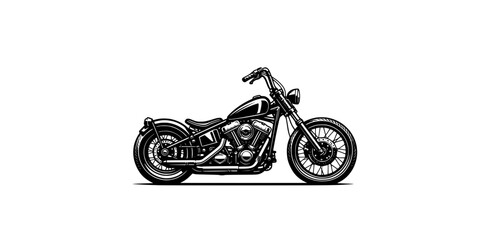 Fototapeta premium Bobber or chopper motorcycle, side view, isolated on white background. Monochrome hi-detailed vector illustration. 