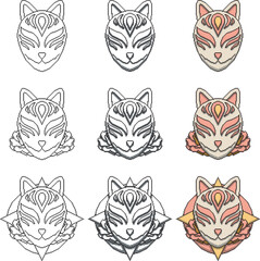 Fototapeta premium Kitsune japanese mask rose and moon vector pixel art 