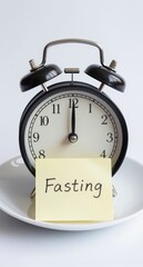 Alarm Clock and Fasting Note Health and Wellness Concept