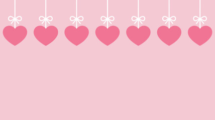 Row of Pink Heart Ornaments with White Bows Decoration