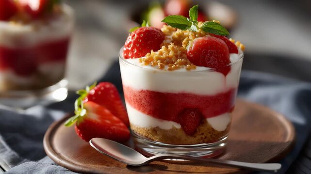 Strawberry and cream parfait dessert