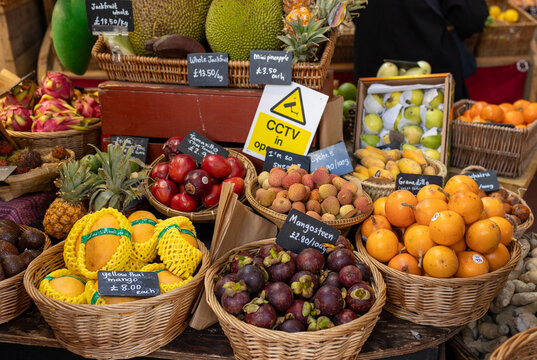 Exotic and Tropical fruits being sold at the famous Borough market in London - Powered by Adobe