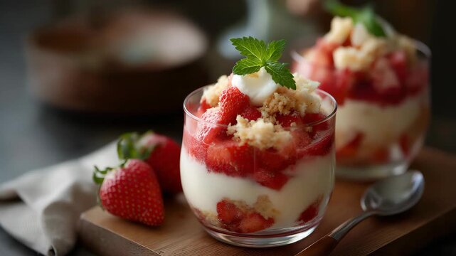 Strawberry and cream parfait dessert
